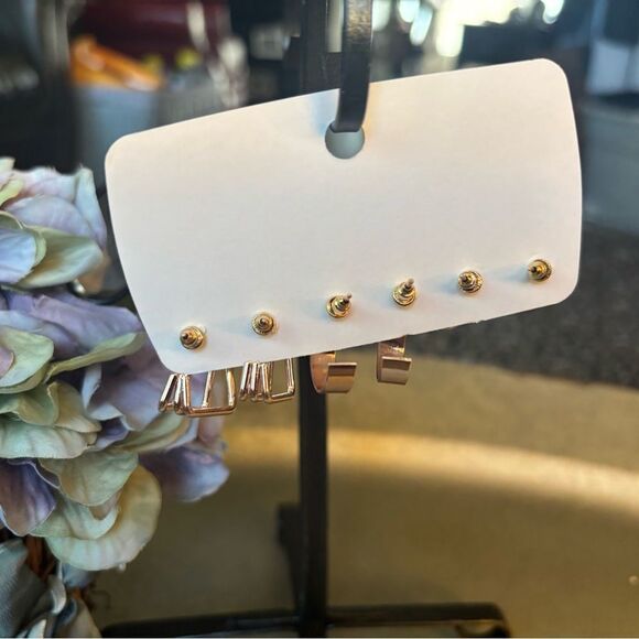 3 New Rose Gold Fashion Jewelry Multipack Earrings Set Women Hypoallergenic - Picture 3 of 4